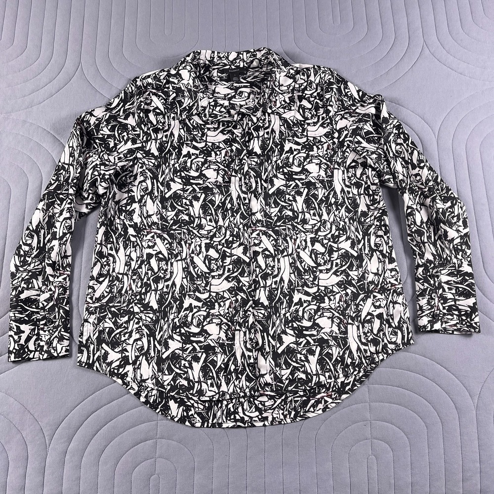 Halogen Blouse Womens S Black White Abstract Print Button Front Long Sleeve